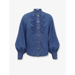 Denim shirt with cut-out embroidery