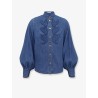 Denim shirt with cut-out embroidery