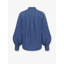 Denim shirt with cut-out embroidery