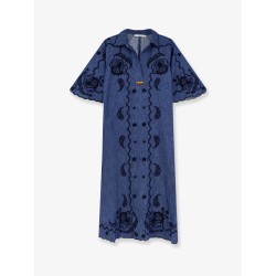 Aster long denim dress with contrasting embroidery