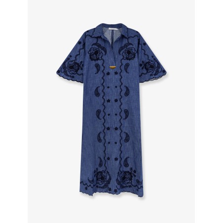 Aster long denim dress with contrasting embroidery
