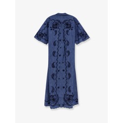 Aster long denim dress with contrasting embroidery