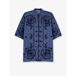 Aster denim shirt with all-over contrasting embroidery
