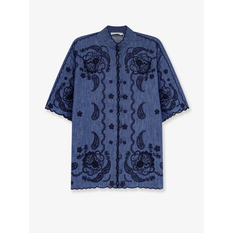 Aster denim shirt with all-over contrasting embroidery