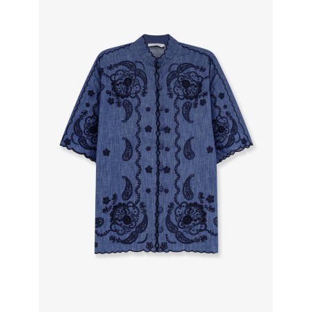 Aster denim shirt with all-over contrasting embroidery