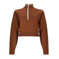 PULLOVER A COLLO ALTO IN MAGLIA DI LANA E PIZZO