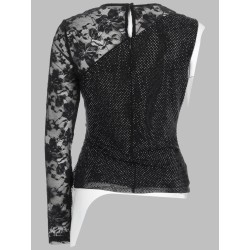 TOP MONOSPALLA CON STRASS E PIZZO