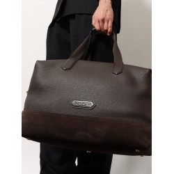 Leather travel bag with suede inserts