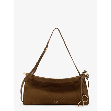 East West leather shoulder bag with engraved logo lettering