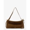 East West leather shoulder bag with engraved logo lettering