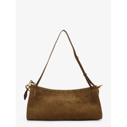 East West leather shoulder bag with engraved logo lettering