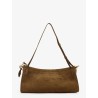 East West leather shoulder bag with engraved logo lettering