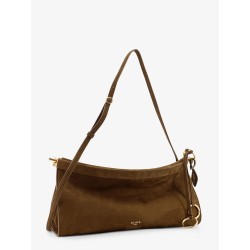 East West leather shoulder bag with engraved logo lettering