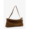 East West leather shoulder bag with engraved logo lettering