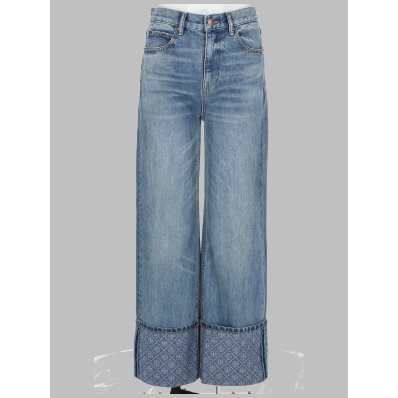 JEANS A GAMBA DRITTA CON RISVOLTO A CONTRASTO