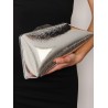 8.30 PM laminated leather clutch bag with logo engraved on the bottom
