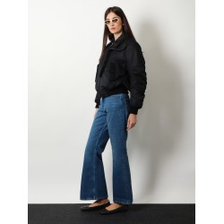 Nylon jacket with Intrecciato leather collar
