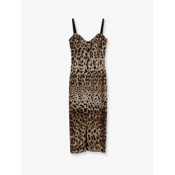 Stretch fabric long dress with animal print