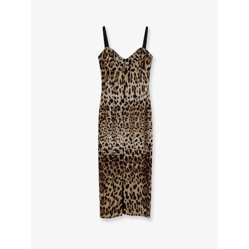 Stretch fabric long dress with animal print