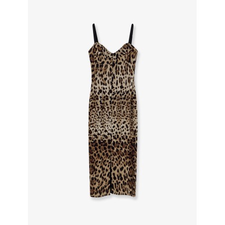 Stretch fabric long dress with animal print
