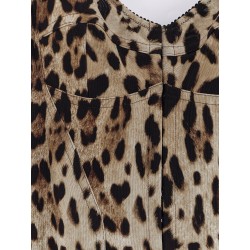 Stretch fabric long dress with animal print