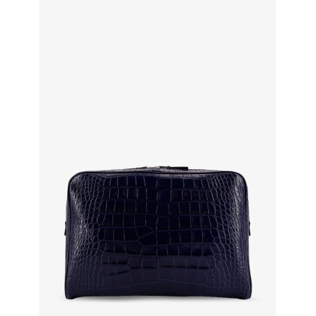 Croco print leather laptop pouch