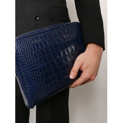 Croco print leather laptop pouch