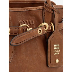 Aventure leather handbag with embossed lettering logo