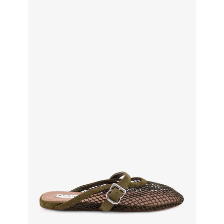 Fishnet mesh and leather sandals