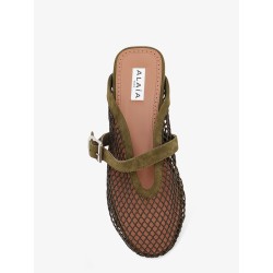 Fishnet mesh and leather sandals