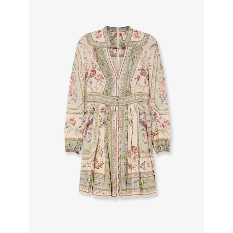 Roselight Plunge Tapestry Print Linen Dress