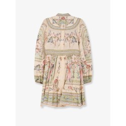 Roselight Plunge Tapestry Print Linen Dress