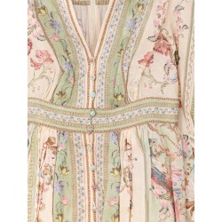 Roselight Plunge Tapestry Print Linen Dress