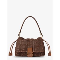 Mamma Baguette Medium Raffia Handbag with FF Embroidery