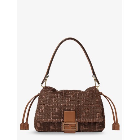 Mamma Baguette Medium Raffia Handbag with FF Embroidery