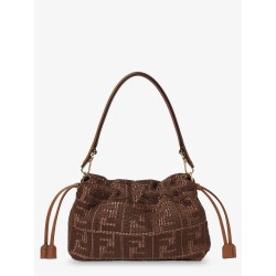 Mamma Baguette Medium Raffia Handbag with FF Embroidery