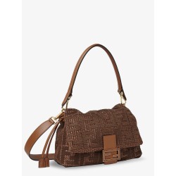 Mamma Baguette Medium Raffia Handbag with FF Embroidery