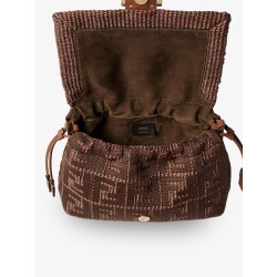 Mamma Baguette Medium Raffia Handbag with FF Embroidery
