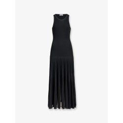 Long pleated viscose blend dress