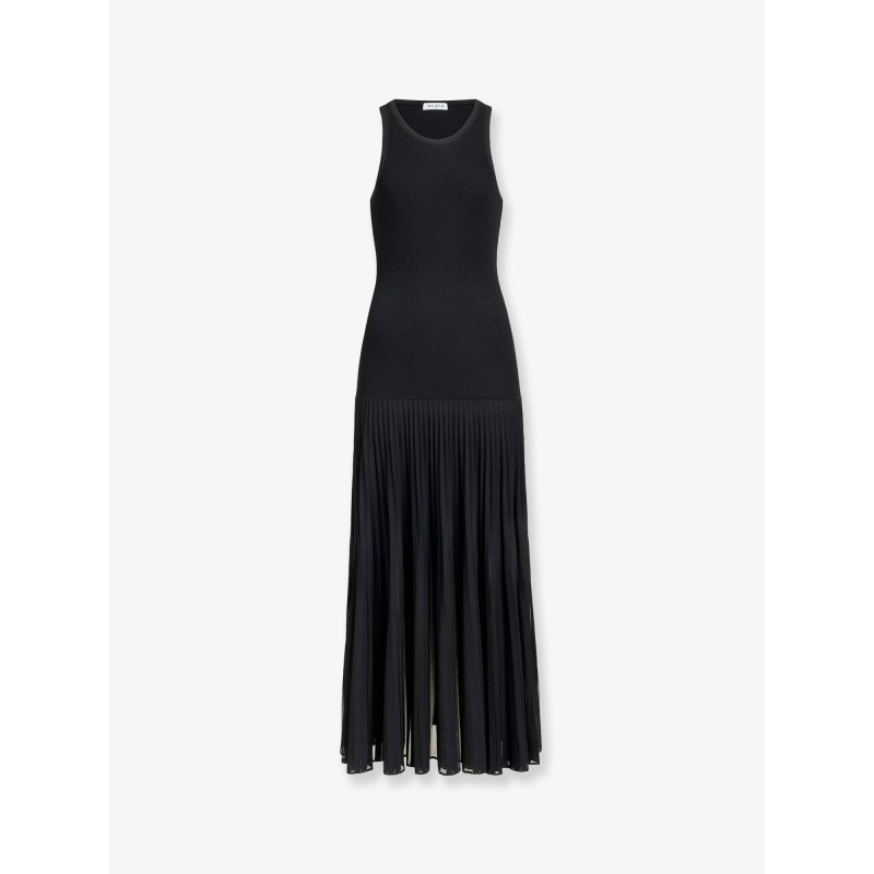 Long pleated viscose blend dress