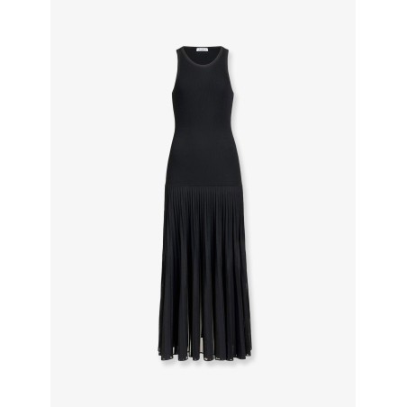 Long pleated viscose blend dress