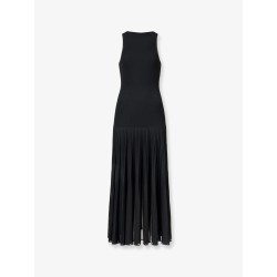 Long pleated viscose blend dress