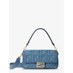 Baguette® handbag in raffia with all-over FF embroidery