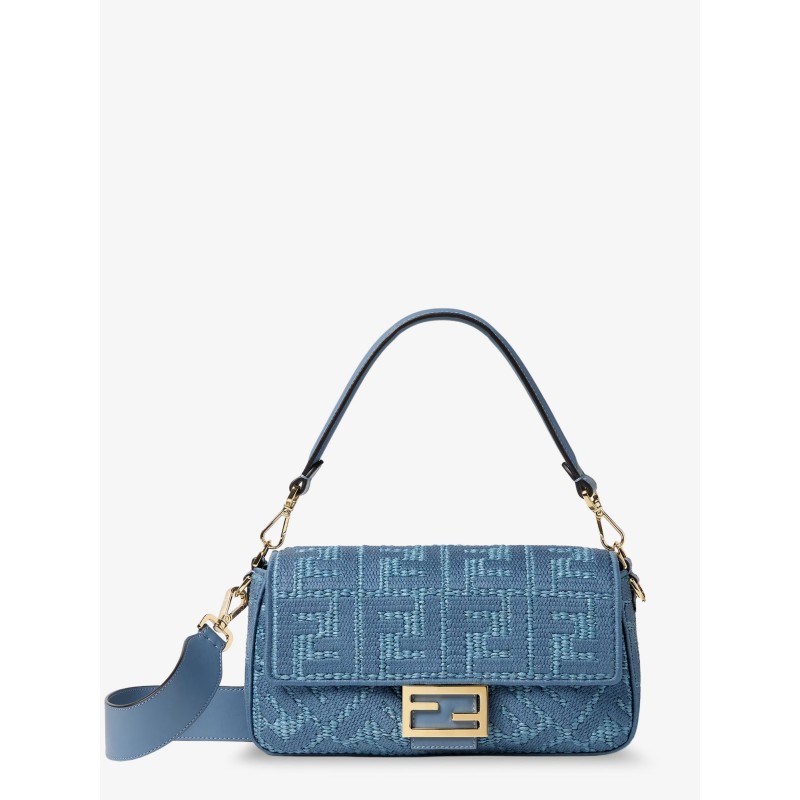 Baguette® handbag in raffia with all-over FF embroidery
