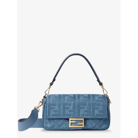 Baguette® handbag in raffia with all-over FF embroidery