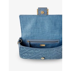 Baguette® handbag in raffia with all-over FF embroidery