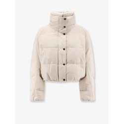 Down jacket with shearling collar