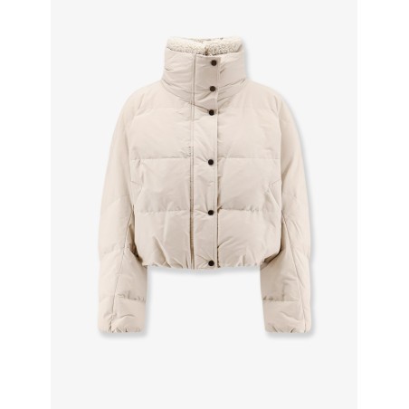 Down jacket with shearling collar