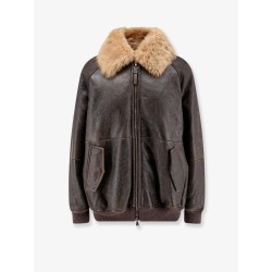 Leather jacket with shearling collar