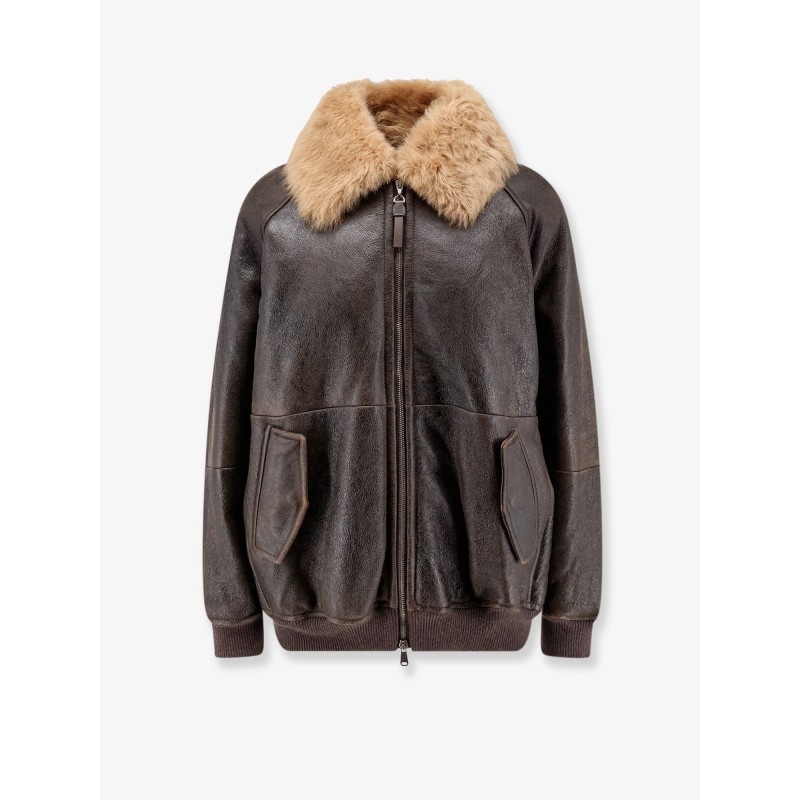 Leather jacket with shearling collar